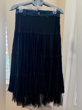 XOXO Black Tiered Midi Skirt with Denim Waistband